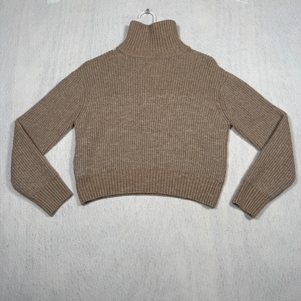 Jessica Simpson Womens Tan Brown Shaker Knit Quarter Zip Pullover Sweater Medium